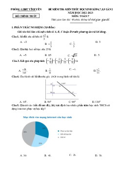 Đề kiểm tra Toán 7 lần 2 năm 2022 – 2023 phòng GD&ĐT Vĩnh Yên – Vĩnh Phúc