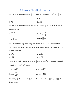 Bài tập trắc nghiệm Số phức bài toán Max, Min