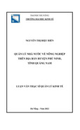 Quản lý nhà nước về nông nghiệp trên địa bàn huyện Phú Ninh, tỉnh Quảng Nam | Luận văn thạc sĩ Quản lý kinh tế