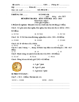 Bộ đề thi học kì 2 môn Toán 3 năm 2022 - 2023 (Đề 6) | Kết nối tri thức