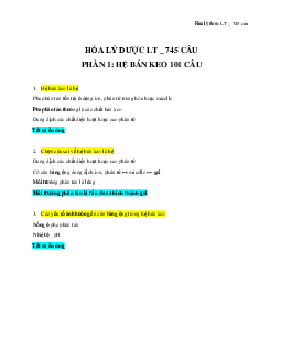 Bộ đề cương 745 câu trắc nghiệm ôn tập môn Hóa lý dược có đáp án