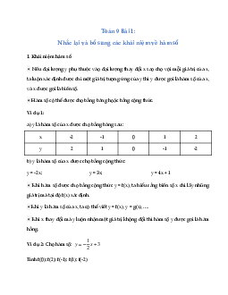 Toán 9 Bài 1: Nhắc lại và bổ sung các khái niệm về hàm số