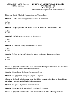Đề thi học kì 1 môn Tiếng Anh 11 năm 2023 - 2024 sách Kết nối tri thức với cuộc sống | đề 4