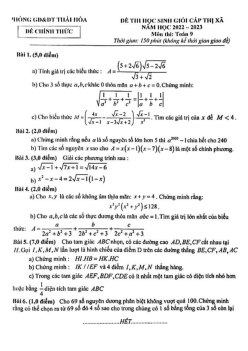 Đề thi học sinh giỏi Toán 9 năm 2022 – 2023 phòng GD&ĐT Thái Hòa – Nghệ An