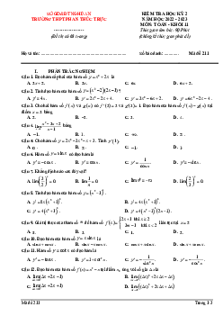 Đề học kỳ 2 Toán 11 năm 2022 – 2023 trường THPT Phan Thúc Trực – Nghệ An