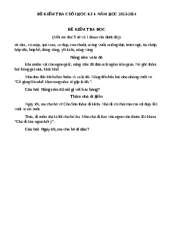 ĐỀ KIỂM TRA CUỐI HỌC KÌ 1 lớp 1 môn Tiếng Việt - NĂM HỌC 2023-2024  Đề 1 | Cánh Diều
