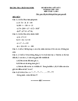 Đề KSCL giữa kỳ 1 Toán 6 năm 2020 – 2021 trường THCS Trần Mai Ninh – Thanh Hóa