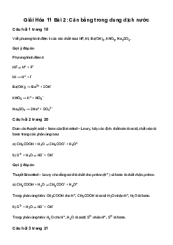 Hóa học lớp 11 Bài 2: Cân bằng trong dung dịch nước sách Kết Nối Tri Thức