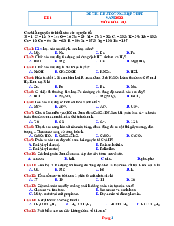 Đề thi thử TN THPT 2022 môn Hóa (Đề 4) (có lời giải)