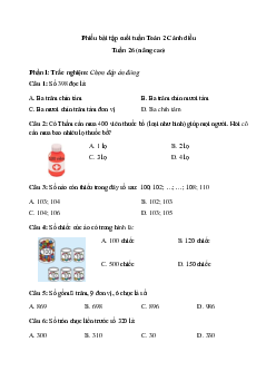 Phiếu bài tập cuối tuần Toán 2 Cánh diều - Tuần 26 (nâng cao)