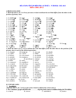 Đề cương ôn tập tiếng anh 12 HK1 năm 2022-2023