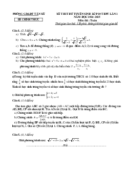 Đề thi thử Toán vào lớp 10 lần 1 năm 2024 – 2025 phòng GD&ĐT Tân Kỳ – Nghệ An