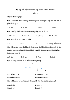 Bài tập cuối tuần Toán lớp 2 Kết nối Tri thức Tuần 17
