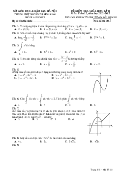 Đề giữa kỳ 2 Toán 12 năm 2021 – 2022 trường Nguyễn Thị Minh Khai – Hà Nội