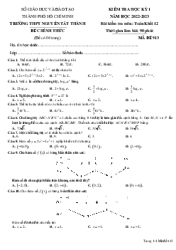 Đề học kỳ 1 Toán 12 năm 2022 – 2023 trường THPT Nguyễn Tất Thành – TP HCM