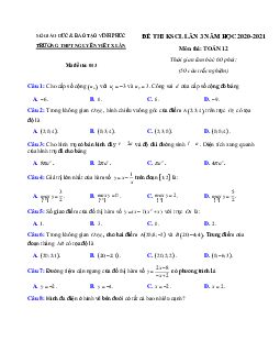 Đề KSCL lần 3 Toán 12 năm 2020 - 2021 trường Nguyễn Viết Xuân, Vĩnh Phúc (có đáp án)