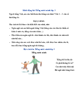 Giải SGK Tiếng Việt 3 trang 91, 92 Bài 20: Tiếng nước mình - Đọc | Kết nối tri thức