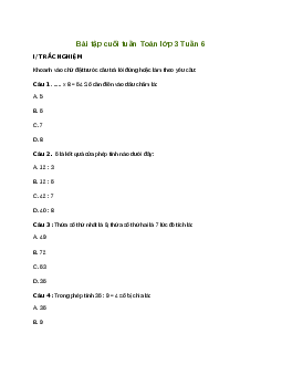 Bài tập cuối tuần lớp 3 môn Toán Kết nối tri thức - Tuần 6