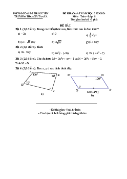 Đề khảo sát tháng 9 Toán 8 năm 2023 – 2024 trường THCS Xã Ta Gia – Lai Châu