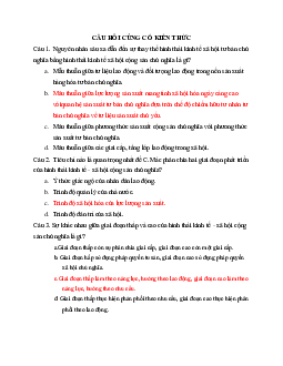 Câu hỏi trắc nghiệm củng cố kiến thức môn Chủ nghĩa xã hội khoa học | Học viện Công nghệ Bưu chính Viễn thông