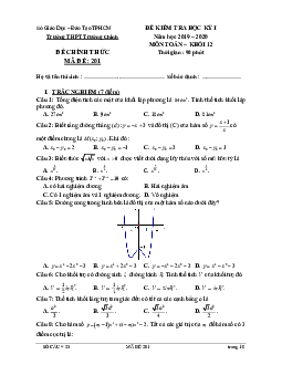 Đề thi học kỳ 1 Toán 12 năm 2019 – 2020 trường THPT Trường Chinh – TP HCM