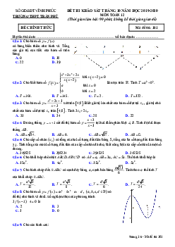 Đề thi khảo sát Toán 12 tháng 10 năm 2019 – 2020 trường Trần Phú – Vĩnh Phúc
