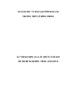 Đề thi Olympic 10 tháng 3 lần thứ 3 môn Tiếng Anh năm 2019 môn Tiếng Anh 10 THPT Lê Hồng Phong
