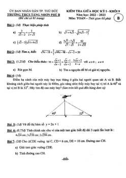Đề giữa kỳ 1 Toán 9 năm 2022 – 2023 trường THCS Tăng Nhơn Phú B – TP HCM