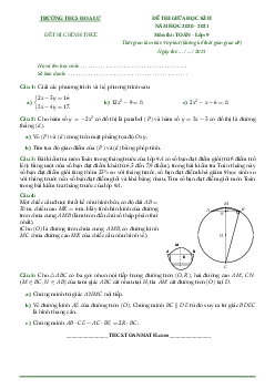 Đề thi giữa học kì 2 Toán 9 năm 2020 – 2021 trường THCS Hoa Lư – TP HCM