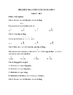 Bài tập cuối tuần Toán lớp 4 Chân trời sáng tạo - Tuần 27