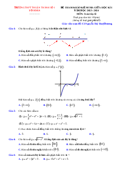Bộ đề tham khảo giữa kì 1 Toán 12 năm 2023 – 2024 trường Thuận Thành 1 – Bắc Ninh