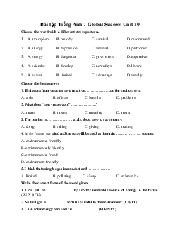 Bài tập Tiếng Anh 7 Global Success Unit 10