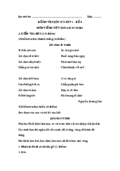 Đề thi học kì 1 lớp 1 môn Tiếng Việt sách Kết nối tri thức - Đề 4