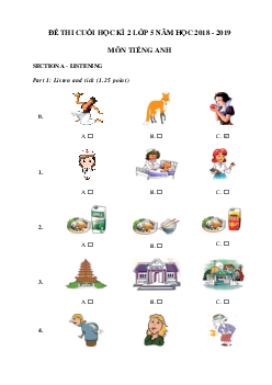 Đề thi môn Tiếng Anh lớp 5 học kì 2 có đáp án trường TH Hưng Thạnh 1