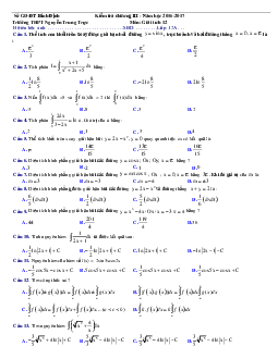 TOP 9 đề kiểm tra Giải tích 12 chương 3 (Nguyên hàm – Tích phân) trường Nguyễn Trung Trực – Bình Định