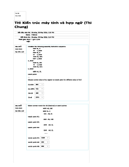 Đề thi (mẫu) trắc nghiệm môn Kiến trúc máy tính và hợp ngữ có đáp án | Đại học Sư phạm Kỹ thuật Thành phố Hồ Chí Minh