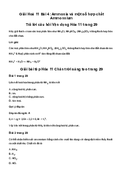 Giải Hóa 11 Bài 4: Ammonia và một số hợp chất ammonnium | Chân trời sáng tạo