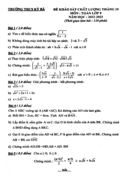 Đề khảo sát Toán 9 tháng 10 năm 2022 trường THCS Kỳ Bá – Thái Bình