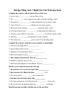 Bài tập Tiếng Anh 7 Right On Unit Welcome back