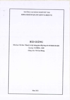 Tâm lý và kỹ năng giao tiếp ứng xử với khách du lịch | Bài giảng môn Kỹ năng giao tiếp
