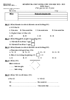 Đề thi học kì 2 lớp 1 năm 2022 - 2023 | Toán 1 | Cánh diều | đề 3