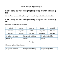 Giải Bài 1: Đồng hồ Mặt Trời trang 63 VBT Tiếng Việt lớp 3 Tập 1 Chân trời sáng tạo