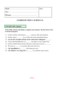 Bộ đề kiểm tra 15 phút Tiếng Anh 8 Global success học kỳ 1 có đáp án