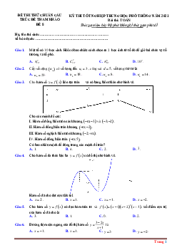 Đề luyện thi tốt nghiệp 2021 môn Toán phát triển từ đề minh họa - Đề 8 (lời giải chi tiết và đáp án)