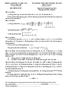 Đề thi học sinh giỏi Toán 9 năm 2023 – 2024 phòng GD&ĐT Phú Mỹ – BR VT
