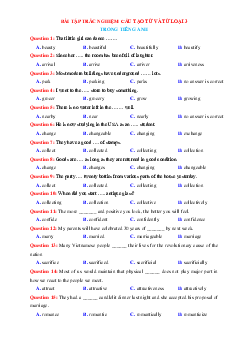 Bài tập trắc nghiệm về cấu tạo từ và từ loại 3 trong Tiếng Anh lớp 12 (có đáp án)