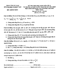 Đề thi chọn học sinh giỏi Toán 12 năm 2022 – 2023 sở GD&ĐT Hà Nam