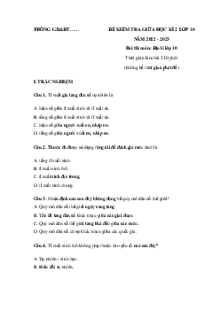 Đề thi giữa học kì 2 môn Địa lý 10 Kết nối tri thức năm học 2022 - 2023