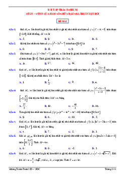 Bài tập trắc nghiệm GTLN – GTNN của hàm số chứa dấu giá trị tuyệt đối Toán 12