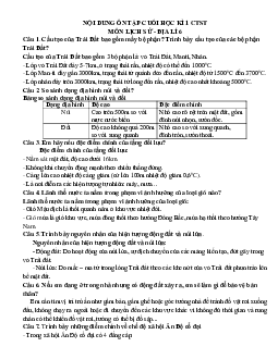 Đề cương ôn tập học kì 1 môn Lịch sử - Địa lí 6 sách Chân trời sáng tạo | Bộ 1